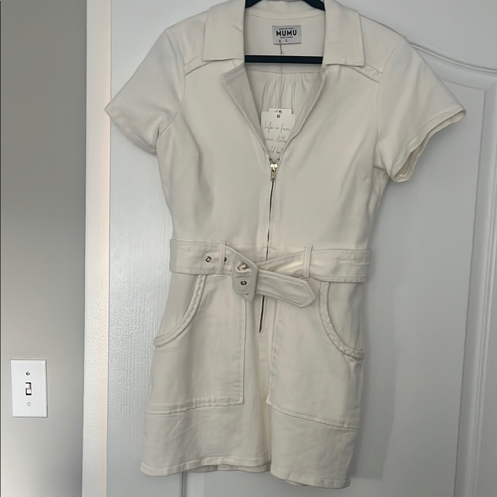 Mumu Cream Short Sleeve Dress